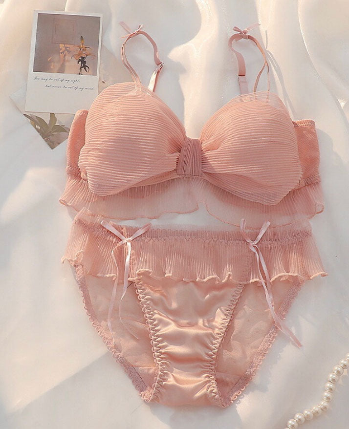 Bridal Lace Bow Style Too Soft & Comfy Adjustable Straps Back Closure Bridal Padded Bra Panty Set
