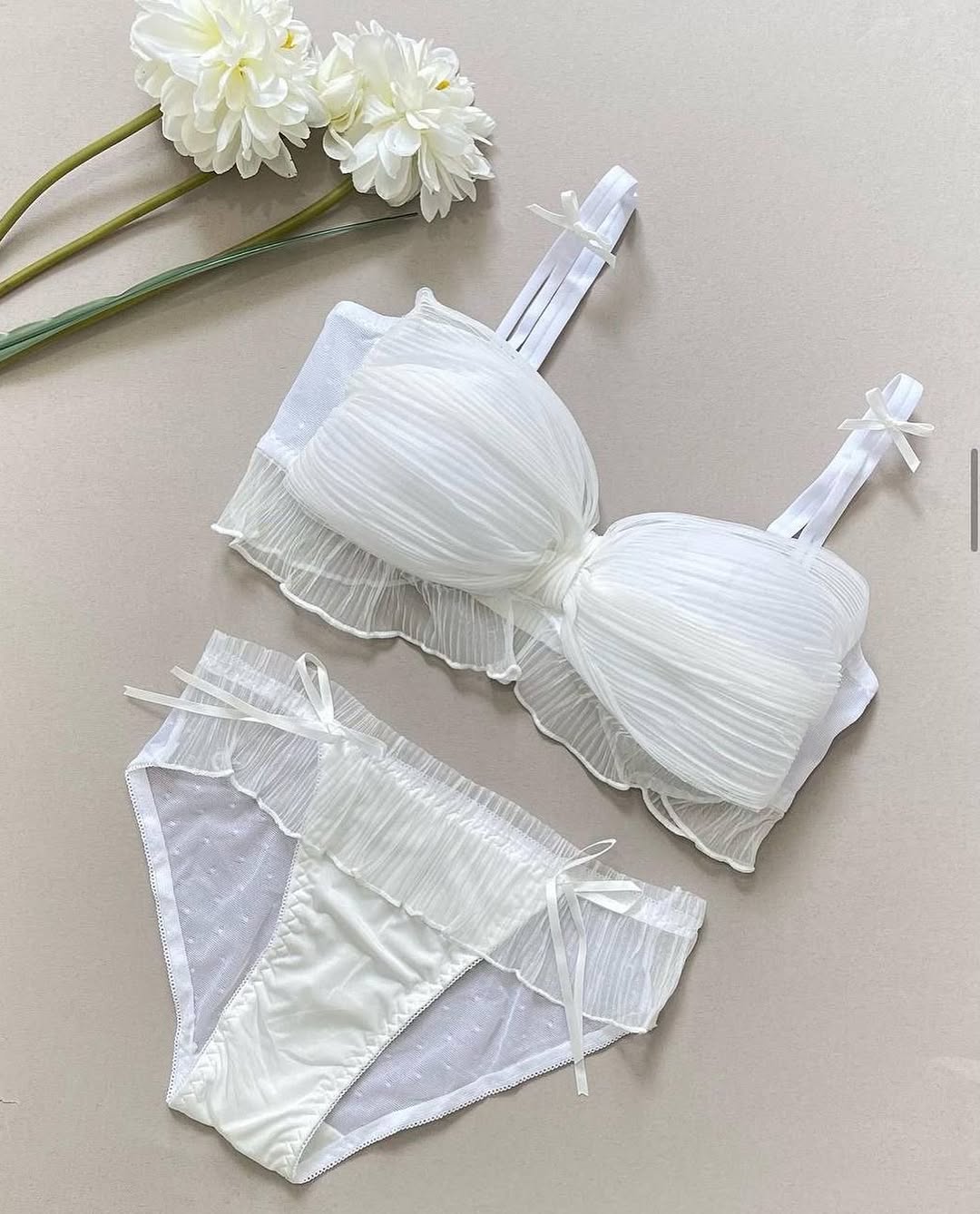 Bridal Lace Bow Style Too Soft & Comfy Adjustable Straps Back Closure Bridal Padded Bra Panty Set