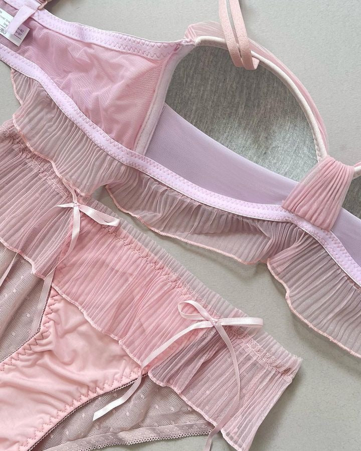 Bridal Lace Bow Style Too Soft & Comfy Adjustable Straps Back Closure Bridal Padded Bra Panty Set