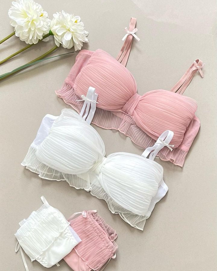 Bridal Lace Bow Style Too Soft & Comfy Adjustable Straps Back Closure Bridal Padded Bra Panty Set