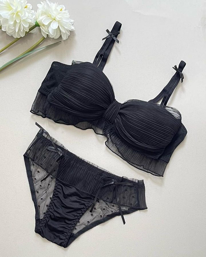 Bridal Lace Bow Style Too Soft & Comfy Adjustable Straps Back Closure Bridal Padded Bra Panty Set