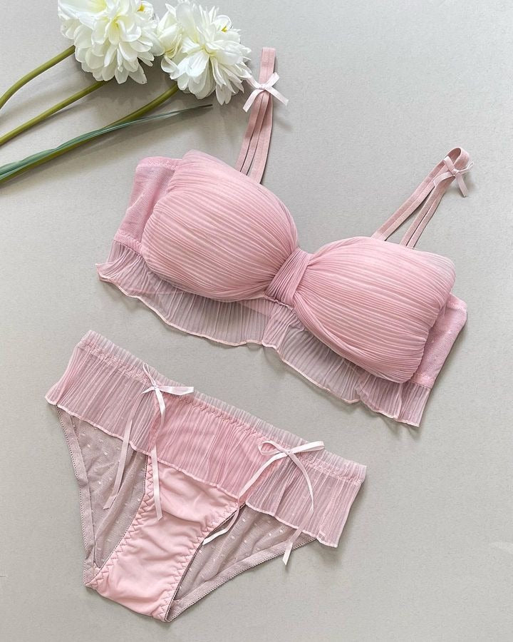 Bridal Lace Bow Style Too Soft & Comfy Adjustable Straps Back Closure Bridal Padded Bra Panty Set