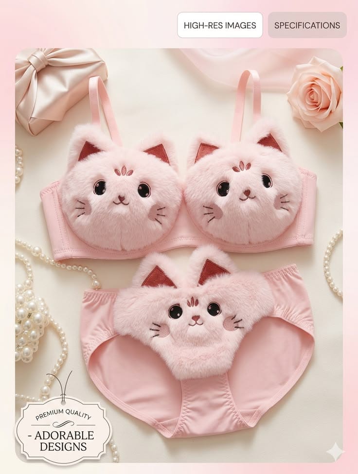 New High Quality Anime Soft Plushies Design Bra & Panty Set