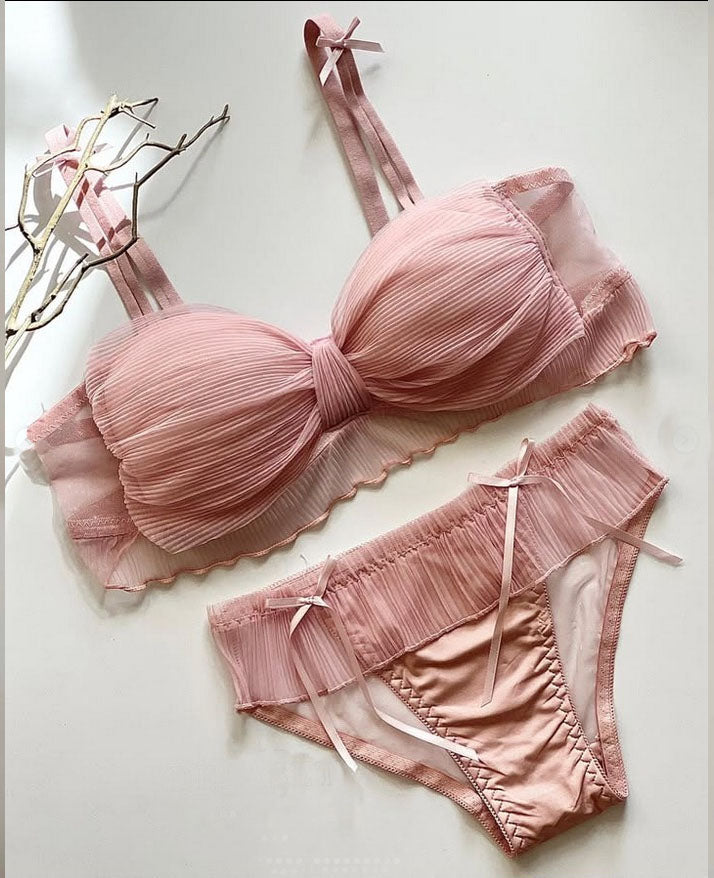Bridal Lace Bow Style Too Soft & Comfy Adjustable Straps Back Closure Bridal Padded Bra Panty Set