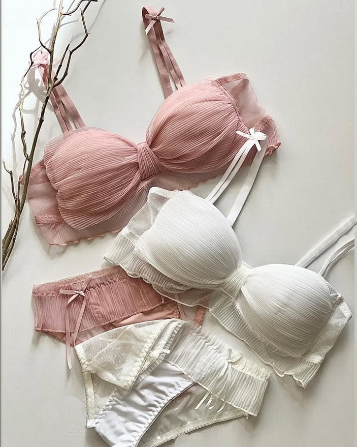 Bridal Lace Bow Style Too Soft & Comfy Adjustable Straps Back Closure Bridal Padded Bra Panty Set