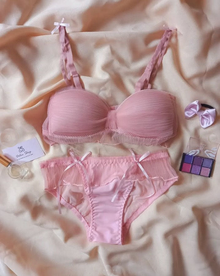 Bridal Lace Bow Style Too Soft & Comfy Adjustable Straps Back Closure Bridal Padded Bra Panty Set